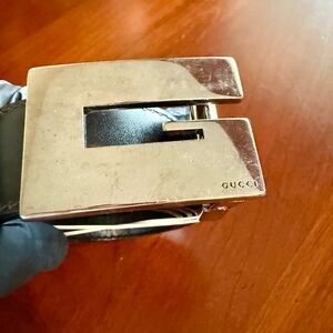 Gucci Dark Leather Belt with Metallic Buckle